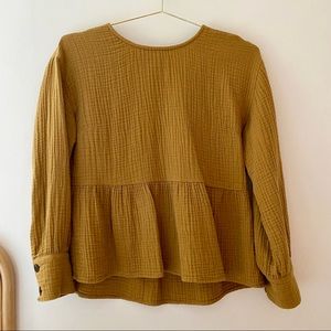 Madewell Lightspun Button-Back Peplum Top like new